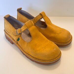Kickers  Women Shoe Size 39  Mustard Yellow  Leather  Mary Jane Buckle Flat Comf